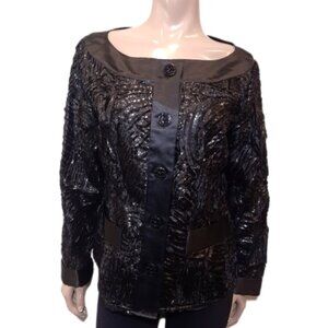 Samuel Dong Satin Jacket Textured Buttoned Black Blazer Romantic Glamoratti